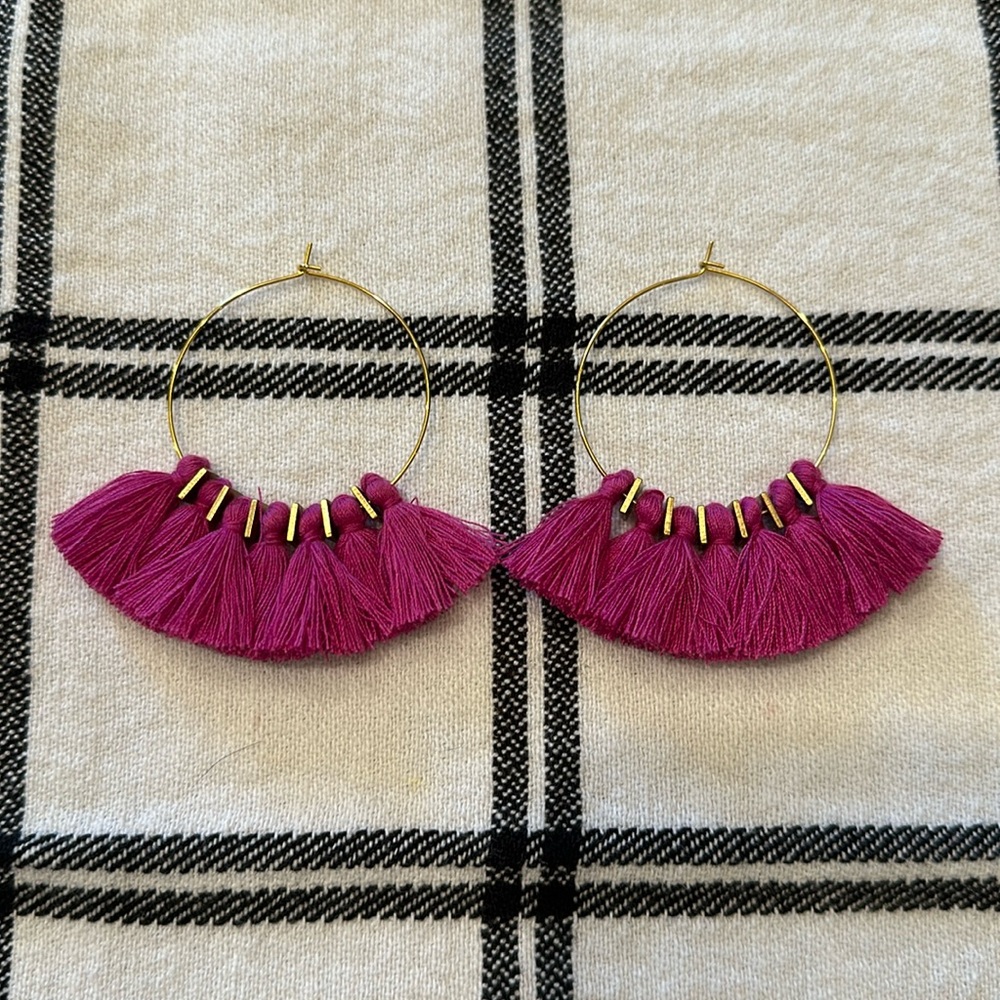 Dainty Tassel Artisan earrings in FUSCHIA